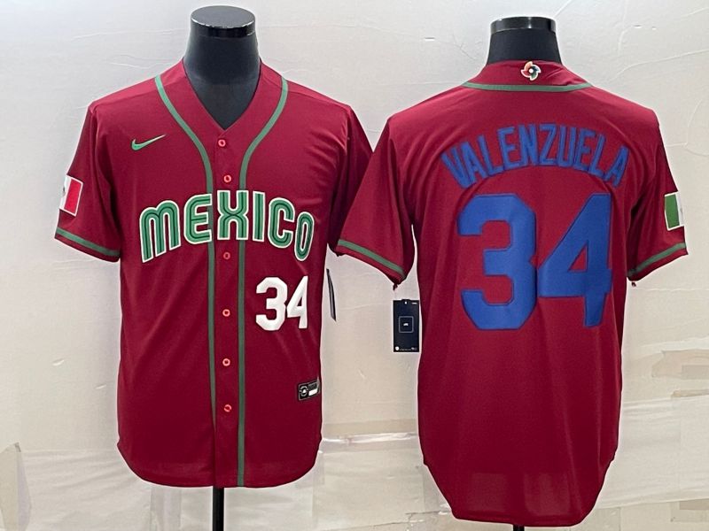 Men 2023 World Cub Mexico #34 Valenzuela Red Nike MLB Jersey11
